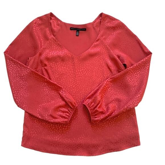 WHBM Blouse Salmon Pink Metallic Sweetheart Neck Long Sleeve Top Size XS - Picture 9 of 12